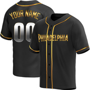 Custom Men's Philadelphia Phillies Alternate Jersey - Black Golden Replica