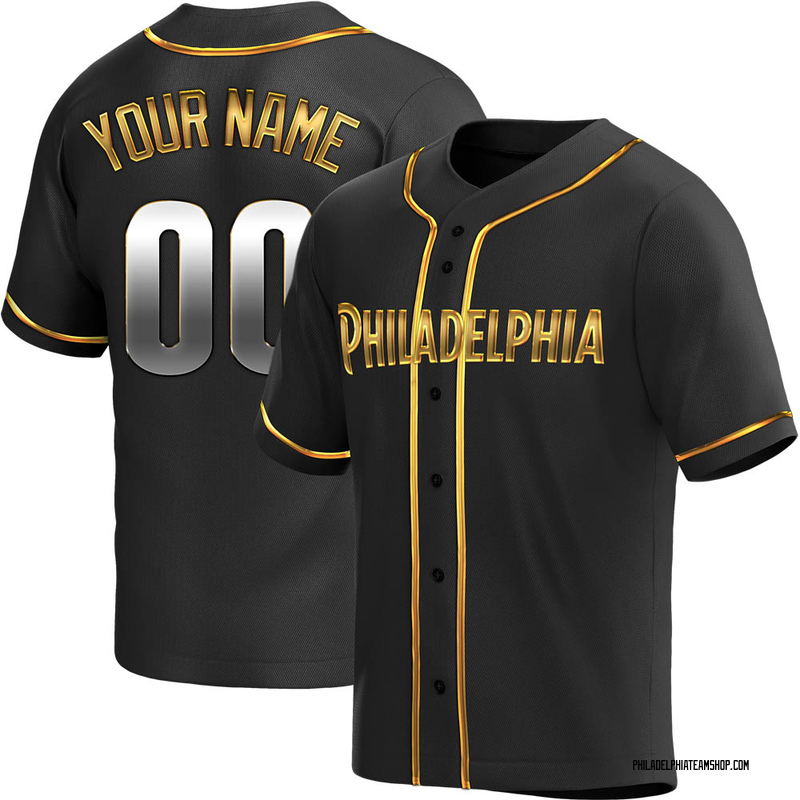 Custom Men's Philadelphia Phillies Alternate Jersey - Black Golden