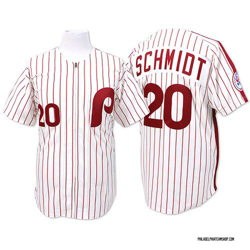 Mike Schmidt Men's Philadelphia Phillies Strip Throwback Jersey - White/Red Authentic