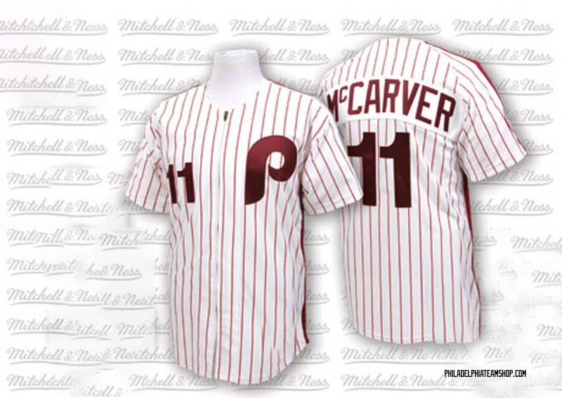 Tim McCarver Men's Philadelphia Phillies Strip Throwback Jersey - White/Red Replica